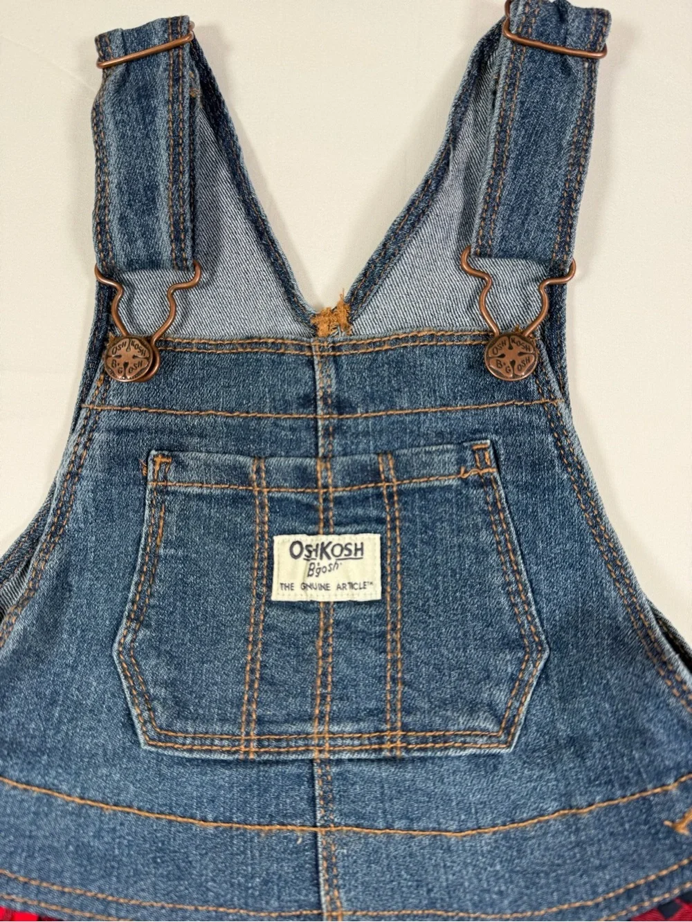 OSHKOSH B’GOSH Toddler Girl Denim Plaid Vestbak Overall Dress Western Cowgirl 3T